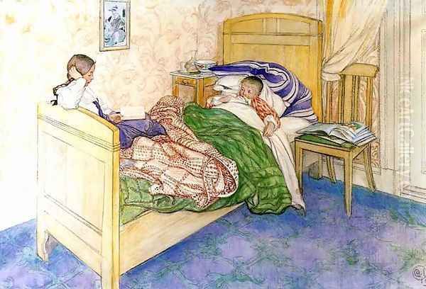 In Mother's Bed Oil Painting by Carl Larsson