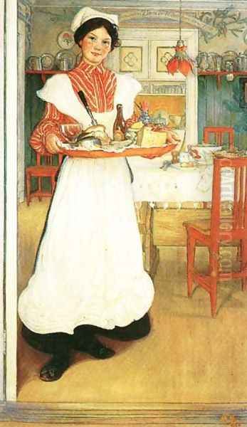 Martina With Breakfast Tray Oil Painting by Carl Larsson