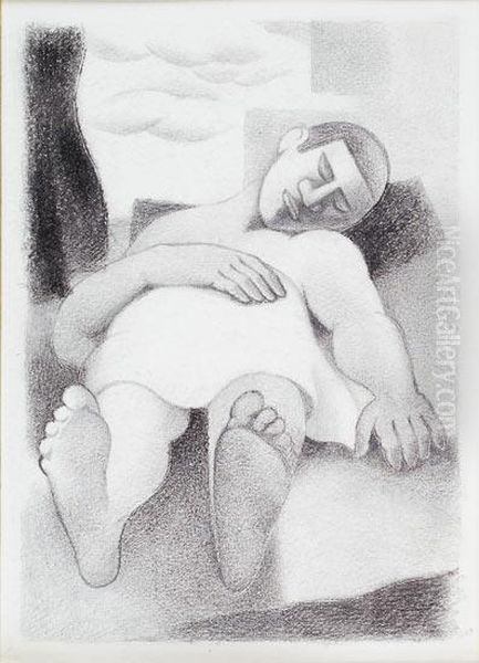 Homme Dormant, Etude Pour Paludes, Circa 1920 Oil Painting by Roger de La Fresnaye