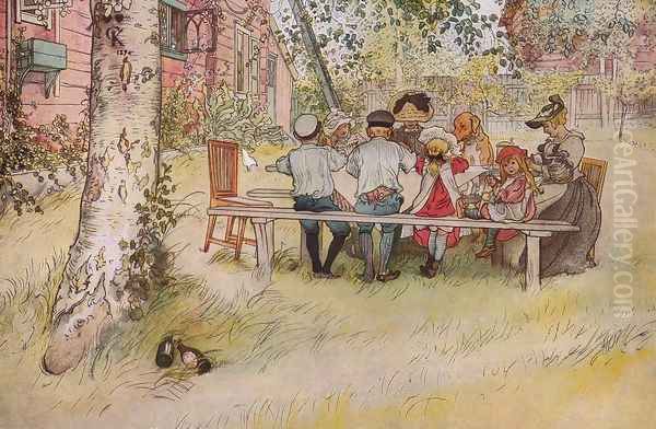 Breakfast under the Big Birch Oil Painting by Carl Larsson