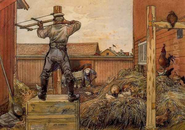 The Manure Pile Oil Painting by Carl Larsson