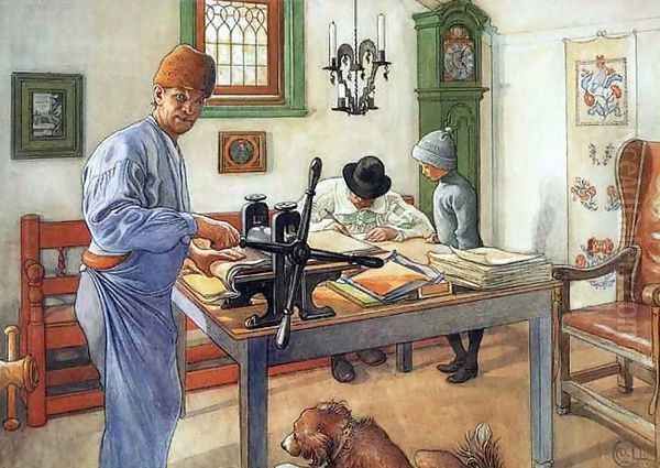 Where I Do My Etching Oil Painting by Carl Larsson