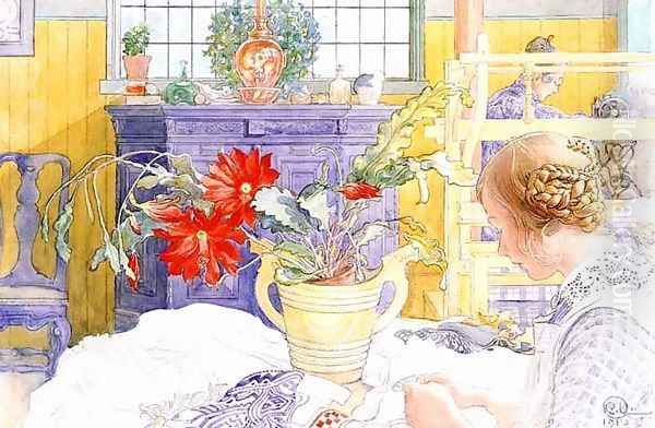 Seamstress Oil Painting by Carl Larsson