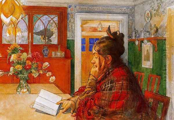 Karin reading Oil Painting by Carl Larsson