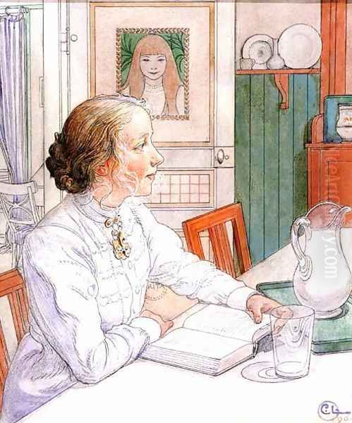 Suzanne With Milk And Book Oil Painting by Carl Larsson