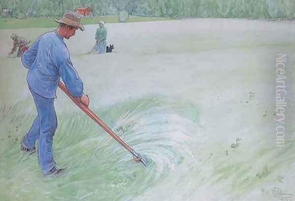 Mowing The Oats Oil Painting by Carl Larsson