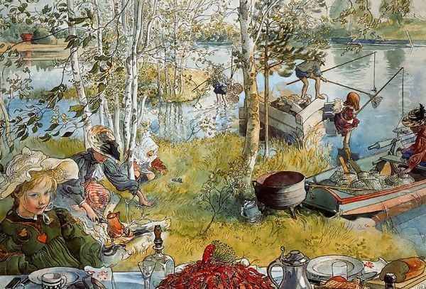 The Fishing of the crabs Oil Painting by Carl Larsson