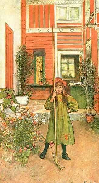 Raking Oil Painting by Carl Larsson