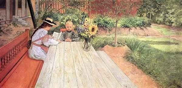 The First Lesson Oil Painting by Carl Larsson