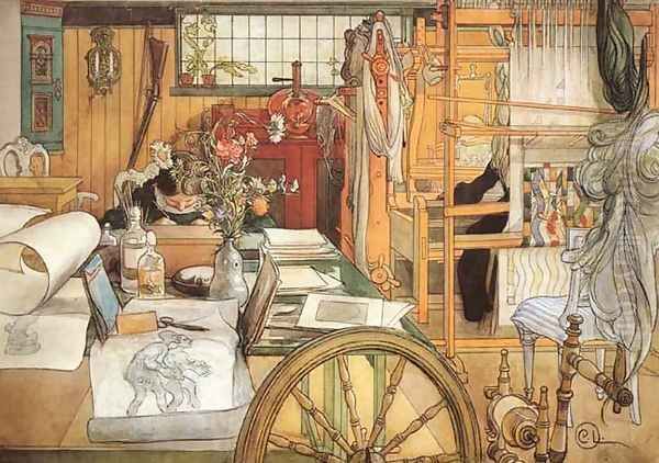 The Workshop Oil Painting by Carl Larsson