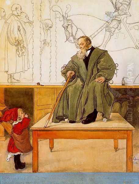 Grandfather with Esbjörn Oil Painting by Carl Larsson