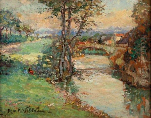 Le Pont A L'oree Du Hameau Oil Painting by Emmanuel De La Villeon