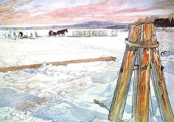 Harvesting Ice Oil Painting by Carl Larsson