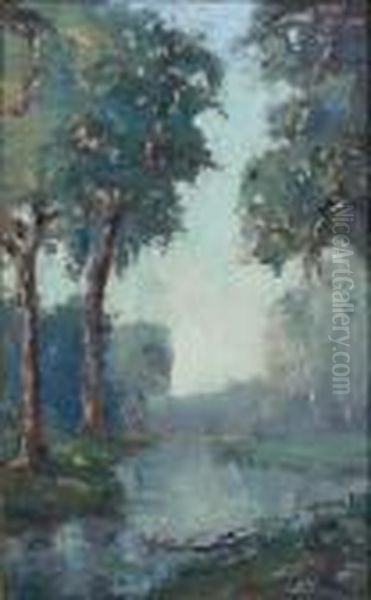 Nuit Sur La Riviere Oil Painting by Emmanuel De La Villeon