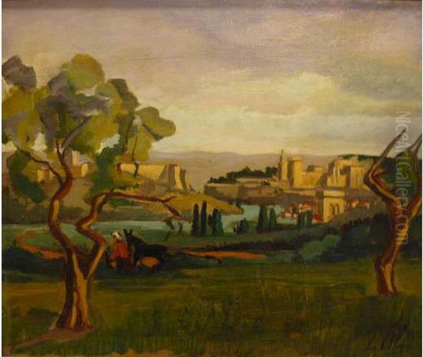 Campagne Aux Environs D Avignon Oil Painting by Emmanuel De La Villeon