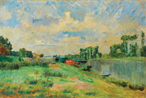 Bords De Marne Oil Painting by Emmanuel De La Villeon