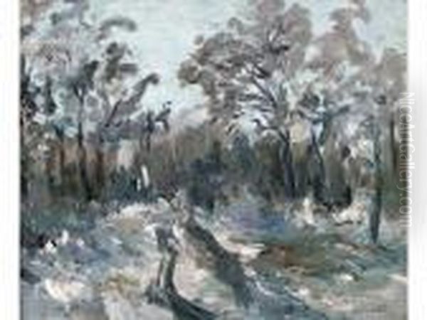 Paysage De Neige Oil Painting by Emmanuel De La Villeon