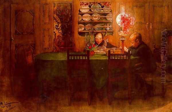 The homework Oil Painting by Carl Larsson