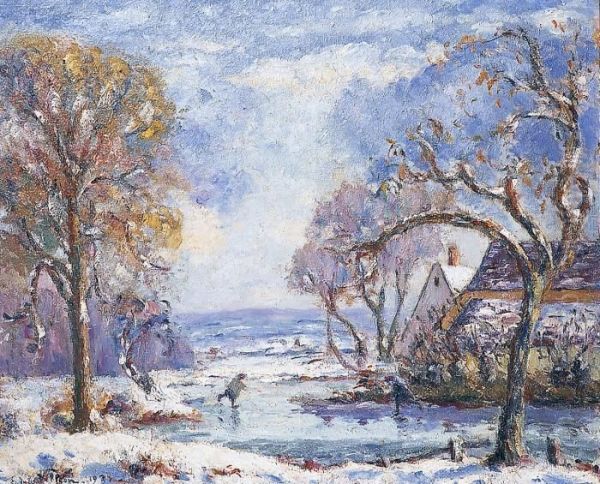 Paysage De Neige Oil Painting by Emmanuel De La Villeon