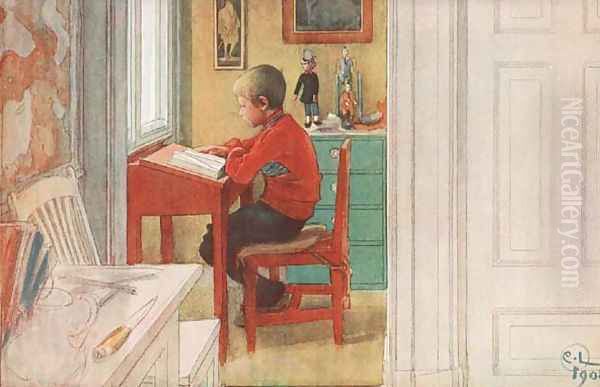 The New Book Oil Painting by Carl Larsson