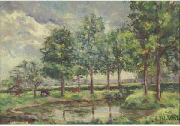 Paysage Aux Vaches (l'etang) Oil Painting by Emmanuel De La Villeon