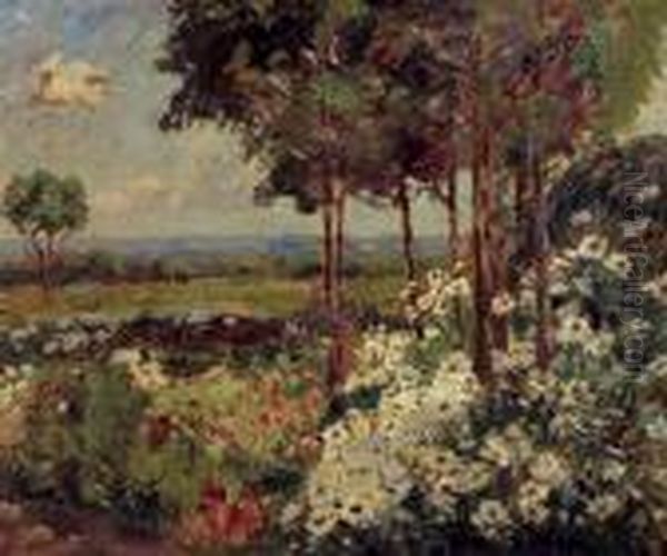 Fleurs Sous Les Pins, Circa 1915 Oil Painting by Emmanuel De La Villeon