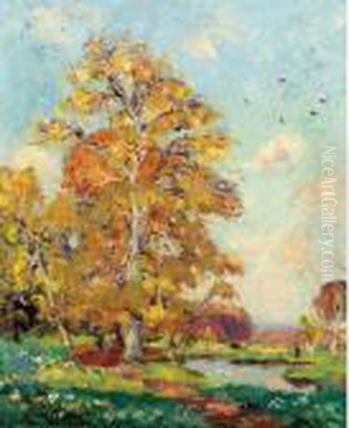 Paysage Au Grand Arbre Oil Painting by Emmanuel De La Villeon