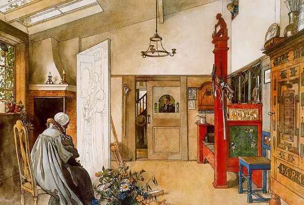 The Study Oil Painting by Carl Larsson