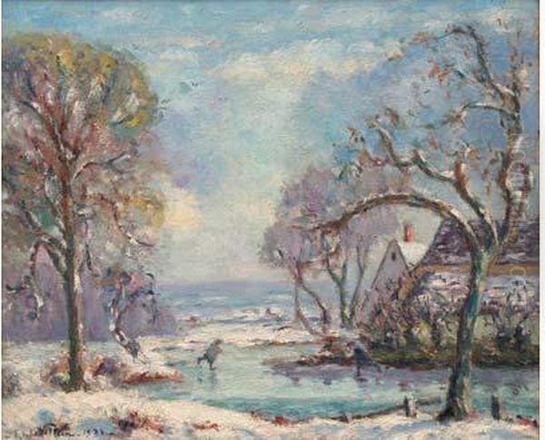 Paysage De Neige Oil Painting by Emmanuel De La Villeon