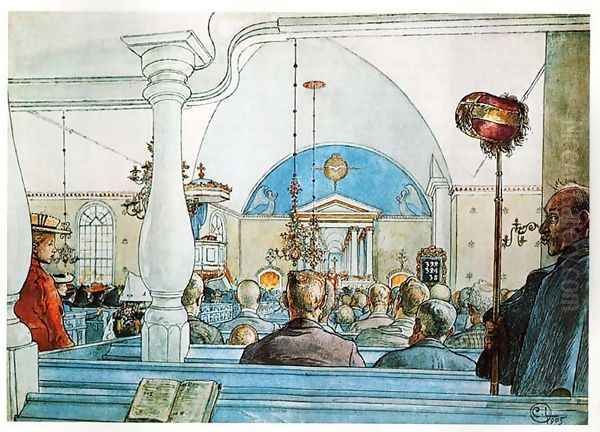 At Church Oil Painting by Carl Larsson