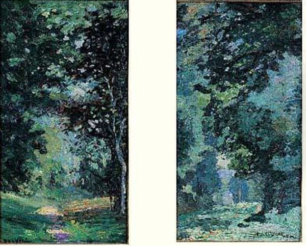 Parc De La Mauviere Et Allee Sous-bois 1895 Oil Painting by Emmanuel De La Villeon