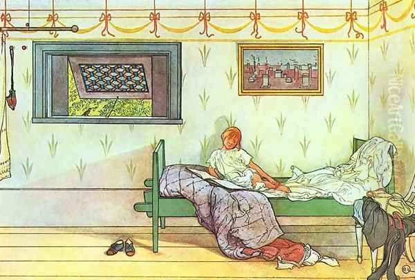 Cock-a-Doodle-Doo, Seven O'Clock! Oil Painting by Carl Larsson