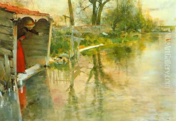 Grez sru Loing 1887 Oil Painting by Carl Larsson