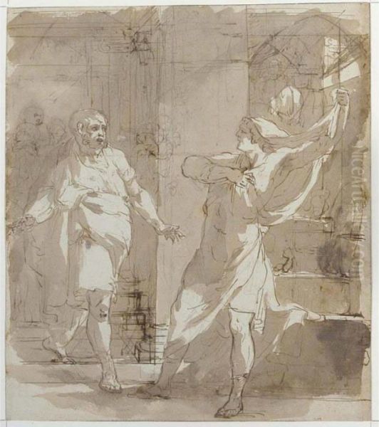 Classical Interior Scene With A Man Disclaming, Approched By Another Oil Painting by Gerard de Lairesse