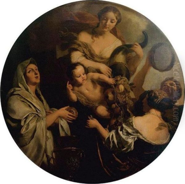 Allegory With An Infant 
Surrounded By Women, One With A Cornucopia (the Nurture Of Jupiter) Oil Painting by Gerard de Lairesse