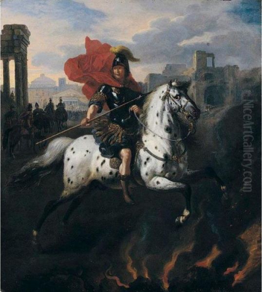 Marcus Curtius Dentatus Leaping Into The Chasm Oil Painting by Gerard de Lairesse