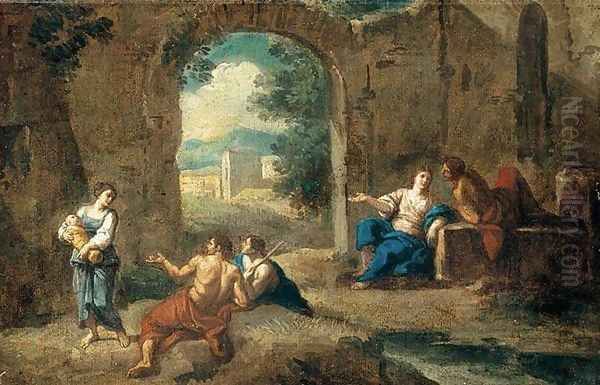 Figures in a Landscape Oil Painting by Andrea Locatelli