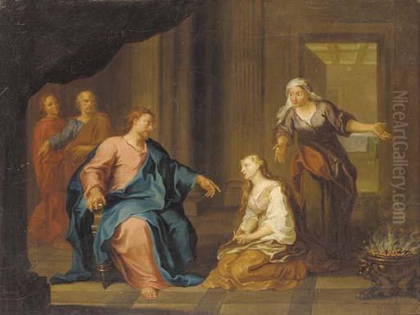 Chirst In The House Of Martha And Mary Oil Painting by Gerard de Lairesse