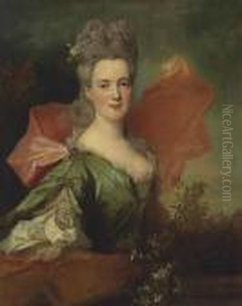 Portrait Of A Lady In A Green Oil Painting by Nicolas de Largillierre