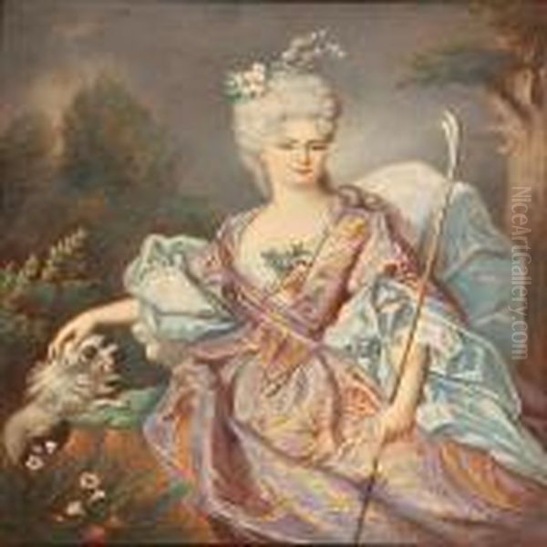 A Classic Lady With Her Dog Oil Painting by Nicolas de Largillierre