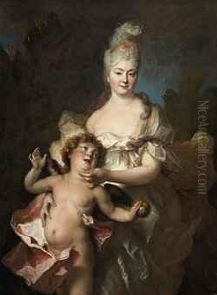 Portrait Of A Lady As Venus, Three-quarter-length, In Alandscape Oil Painting by Nicolas de Largillierre