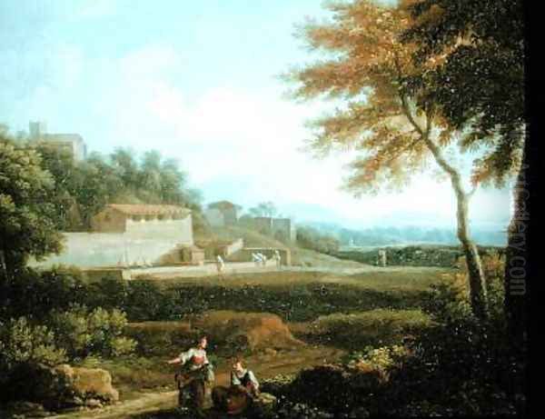 Landscape with Figures at Rest with a Town Beyond Oil Painting by Andrea Locatelli