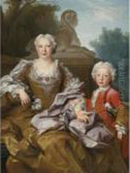 Madame Bertin And Her Son, Balthazar Bruno Oil Painting by Nicolas de Largillierre