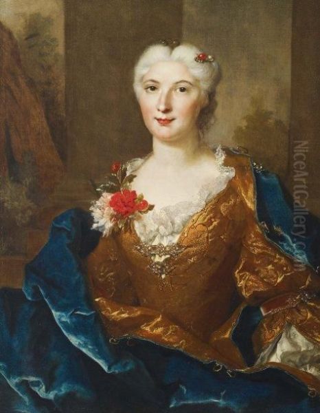 Portrait De Femme A La Draperie Bleue Oil Painting by Nicolas de Largillierre