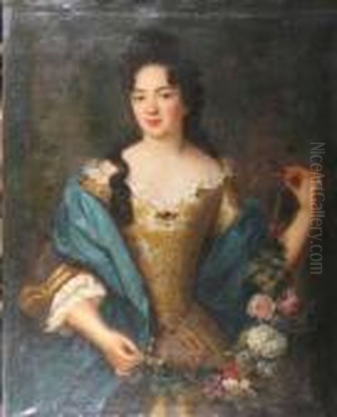 Woman With Garland Of Flowers Oil Painting by Nicolas de Largillierre