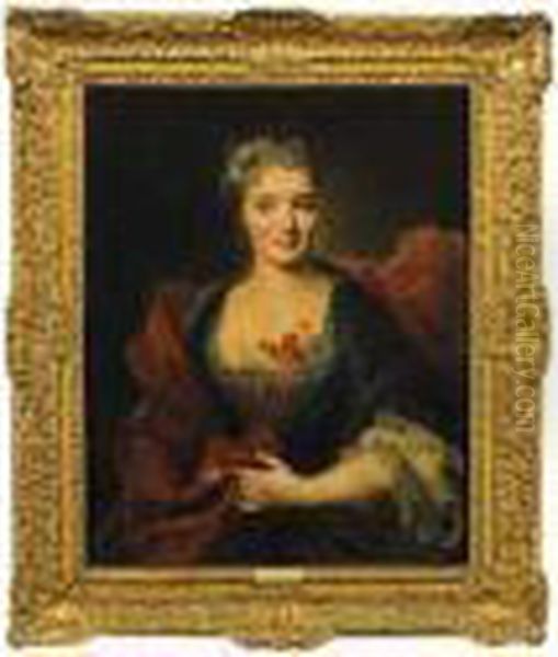 Portrait D'une Femme De Qualite En Robe Bleue Oil Painting by Nicolas de Largillierre