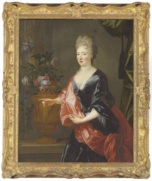 Portrait Of A Lady, 
Traditionally Identified As The Duchessefrancoise Marie De Bourbon 
(mademoiselle De Blois), Wife Ofphilippe, Regent Of France, Standing 
Three-quarter-length, In Ablue Dress Oil Painting by Nicolas de Largillierre