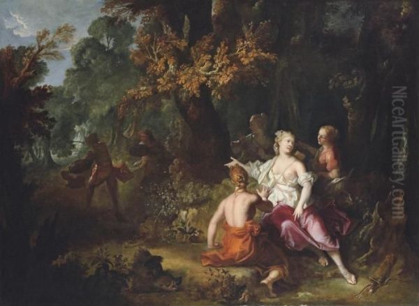 Atalanta And Her Companions Looking At Meleager Fighting Againstone Of His Uncles Oil Painting by Nicolas de Largillierre