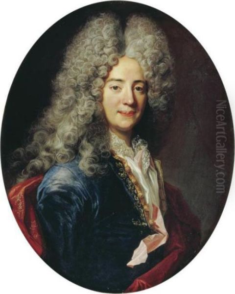 Portrait Of A Man, Half Length, Wearing A Blue Tunic Oil Painting by Nicolas de Largillierre