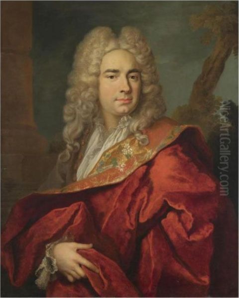 Portrait Of A Gentleman, Half Length, Wearing A Red Cape Oil Painting by Nicolas de Largillierre